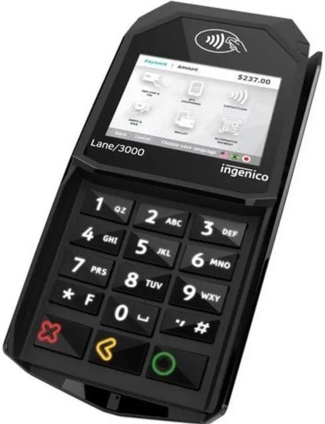 Main image of Ingenico Lane 3000 LAN300-USSCN01A Payment Terminal With Capacitive Touch LCD and Built-In Keypad - PCI V5 Card Reader - Connection: USB, RS-232, Ethernet - Black