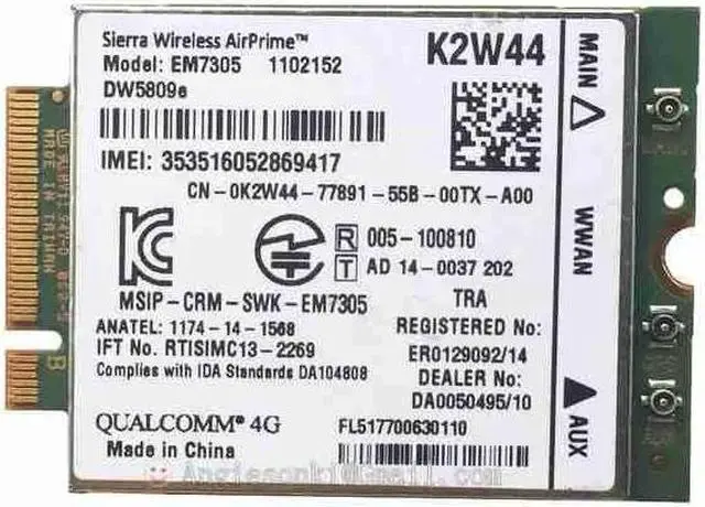 Main image of Dell K2W44 (Sierra Wireless EM7305) DW5809E Airprime Qualcomm Embedded Module - 4G LTE - WWAN - M.2 - PCIe