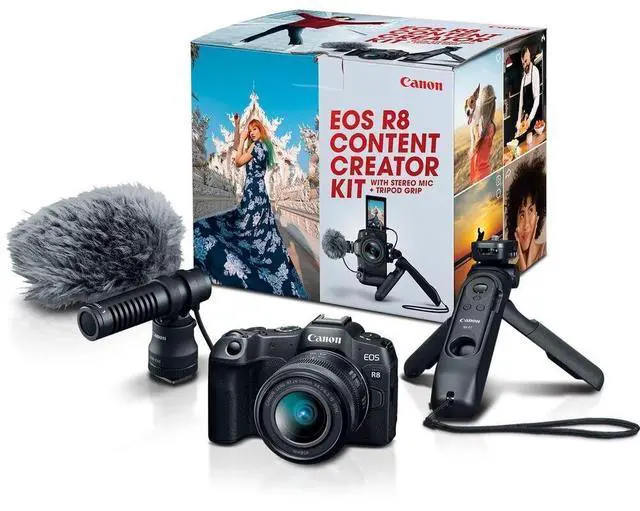 Main image of Canon 5803C037 EOS R8 Mirrorless Camera Content Creator Kit - RF 24-50MM Lens - Microphone - Tripod Grip - 24.2 Megapixel - Black