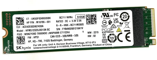 Main image of HP M16786-001 512 GB Solid State Drive - PCI Express 3.0 x4 - M.2 2230 - 80 MM - SK Hynix BC711
