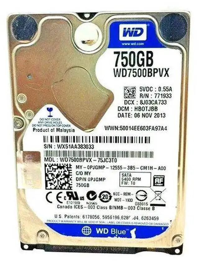 Main image of Dell PJGMP (Western Digital WD7500BPVX-75JC3T0) 750 GB Internal Hard Disk Drive - 2.5 Inches - 5400 RPM - SATA - WD