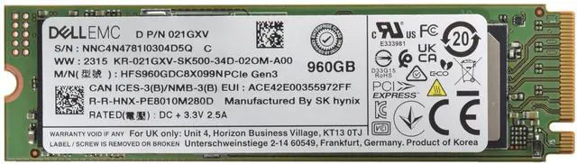 Alt view image 6 of 6 - Dell 960GB PCIe Gen3 NVMe RI TLC 2280 M.2 SSD PE8010 (21GXV)