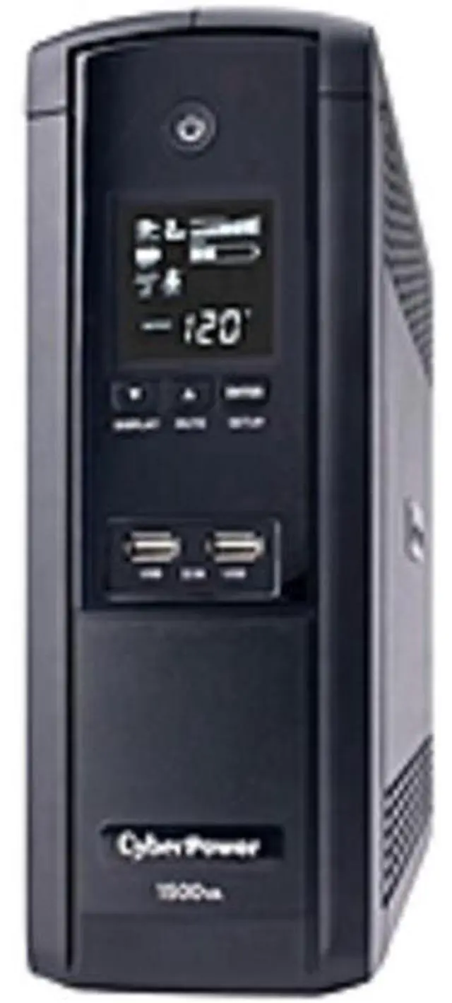 Main image of CyberPower Intelligent LCD Series BRG1500AVRLCD 1500VA 900W UPS with 2.1 USB Charging - 1500 VA/900 W - 2 Minute - Mini-tower - 2 Minute - 12 x NEMA 5-15R - Overload
