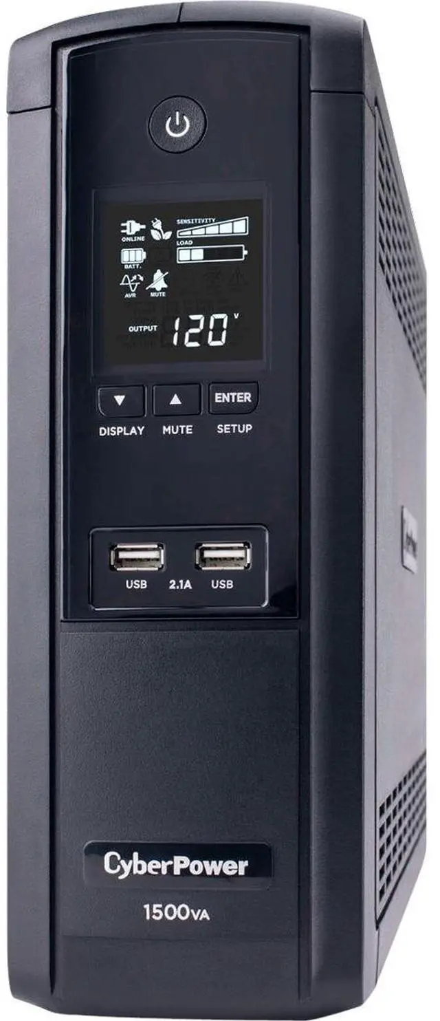 Alt view image 2 of 2 - CyberPower Intelligent LCD Series BRG1500AVRLCD 1500VA 900W UPS with 2.1 USB Charging - 1500 VA/900 W - 2 Minute - Mini-tower - 2 Minute - 12 x NEMA 5-15R - Overload