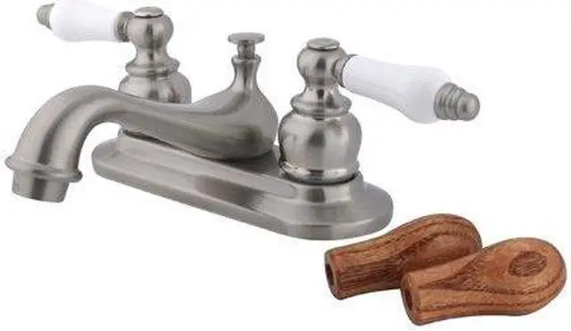 Alt view image 2 of 5 - TEAPOT FAUCET W/CERAMIC + OAK HANDLES ABS/BRASS POP-UP-Satin Nickel Finish