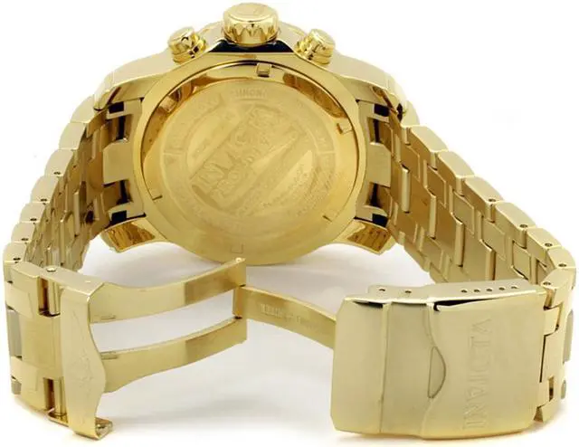 Alt view image 3 of 13 - Invicta 0072 Pro Diver Black Dial Gold Plated Chronograph Men's Watch