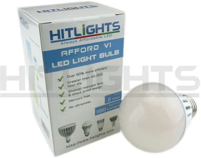 Alt view image 3 of 5 - HitLights 6W A19 / E26, LED Light Bulb, 40W Replacement, 522 Lumens, Non-Dimmable, UL, 2700K / Warm White