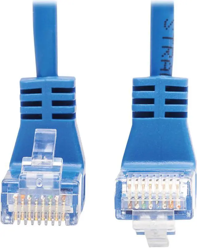 Main image of TRIPP LITE N204-S01-BL-UD 1 ft. Cat 6 Blue Up/Down-Angle Cat6 Gigabit Molded Slim UTP Ethernet Cable (RJ45 Up-Angle M to RJ45 Down-Angle M)