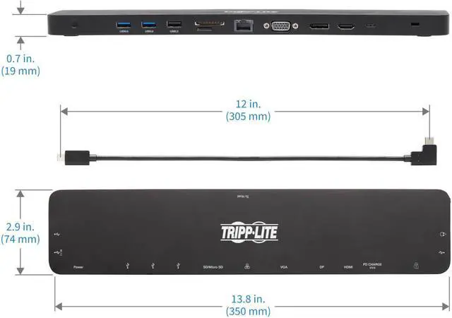 Alt view image 3 of 20 - Tripp Lite Triple-Monitor Usb-C Docking Station With 4K Hdmi & Displayport Vga - Usb-A/C