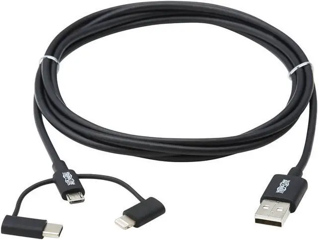 Alt view image 6 of 17 - Tripp Lite USB-A to Lightning USB Micro-B and USB-C Sync/Charge Cable Black 6 ft. M101006LMCBK