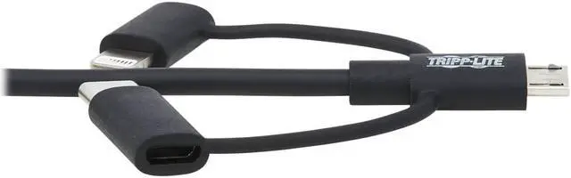 Alt view image 7 of 17 - Tripp Lite USB-A to Lightning USB Micro-B and USB-C Sync/Charge Cable Black 6 ft. M101006LMCBK
