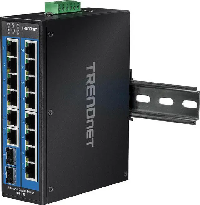 Alt view image 2 of 20 - TRENDnet 16-Port Hardened Industrial Unmanaged Gigabit DIN-Rail Switch, TI-G162, 14 x Gigabit Ports, 2 x Gigabit SFP Slots,32Gbps Switching Capacity, IP30 Ethernet Network Switch