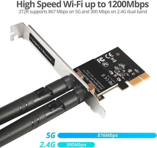 Alt view image 4 of 8 - SIIG Wireless 2T2R Dual Band WiFi Ethernet PCIe Card AC1200 LB-WR0011-S1