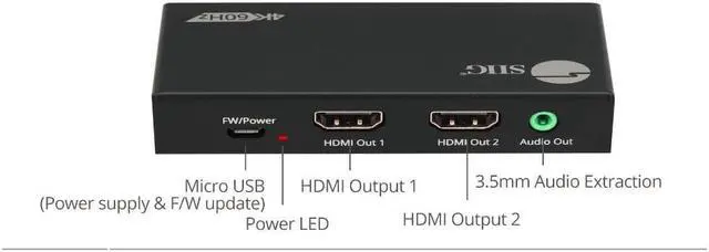 Alt view image 5 of 10 - Siig 2 Port Hdmi 2.0 4K Hdr Splitter / Switcher