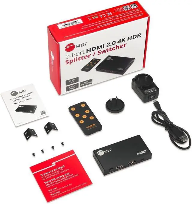 Alt view image 3 of 10 - Siig 2 Port Hdmi 2.0 4K Hdr Splitter / Switcher