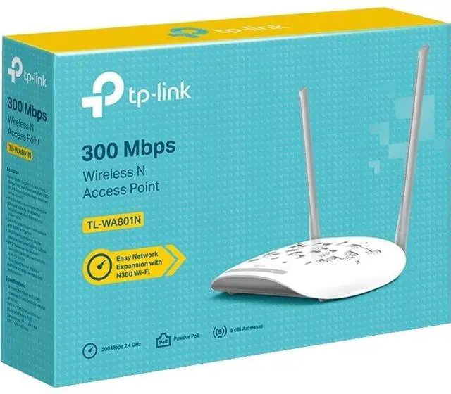 Alt view image 7 of 19 - TP-Link WiFi Access Point TL-WA801N, 2.4Ghz 300Mbps, Supports Multi-SSID/Client/Bridge/Range Extender, 2 Fixed Antennas, Passive PoE Injector Included
