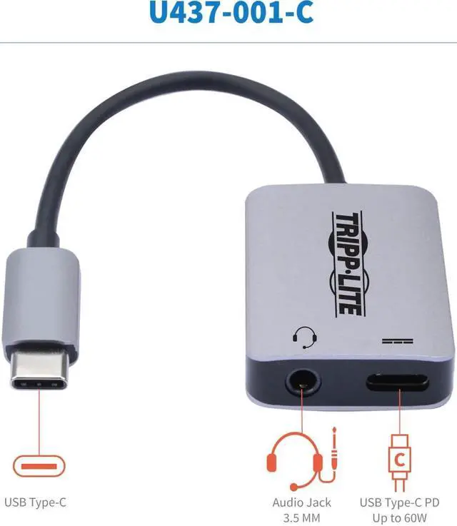 Alt view image 3 of 4 - Tripp Lite U437-001-C Mini-Phone/Usb-C Audio Adapter
