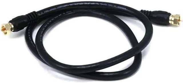 Alt view image 7 of 16 - Monoprice 3ft RG6 (18AWG) 75Ohm, Quad Shield, CL2 Coaxial Cable with F Type Connector - Black
