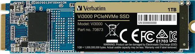Alt view image 4 of 20 - Verbatim 1TB Vi3000 PCIe Gen 3.0 X4 NVMe M.2 2280 Internal SSD