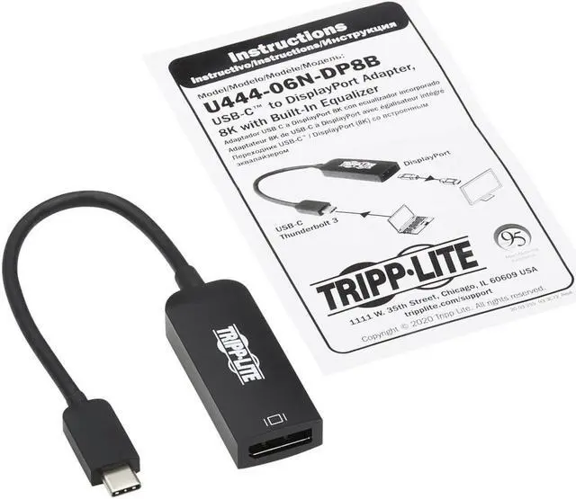 Alt view image 7 of 13 - Tripp Lite U444-06N-DP8B 6" USB-C to DisplayPort Adapter Cable M/F, Black