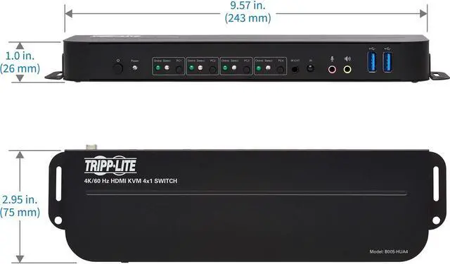 Alt view image 2 of 20 - TRIPP LITE B005-HUA4 4-Port HDMI/USB KVM Switch - 4K 60 Hz, HDR, HDCP 2.2, IR, USB Sharing