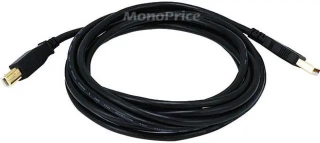 Alt view image 4 of 9 - Monoprice USB 2.0 Cable - 10 Feet - Black | USB Type-A Male to USB Type-B Male, 28/24AWG with Ferrite Core, Gold Plated