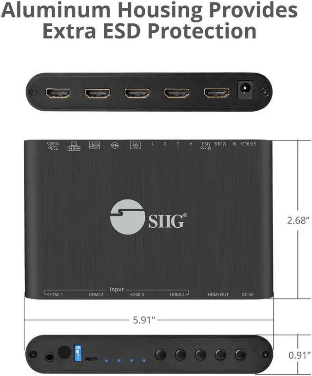 Alt view image 9 of 15 - SIIG - CE-H25R11-S1 - SIIG 4x1 HDMI Seamless Quad-Split Multi-Viewer Switcher - 1920 x 1080 - Full HD - 4 x 1 - 1 x HDMI