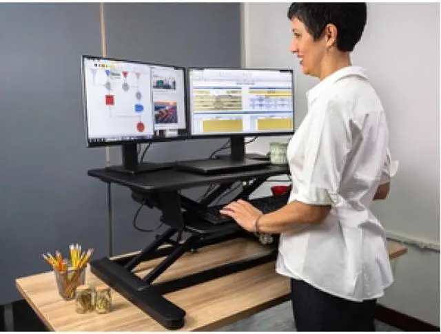 Alt view image 6 of 20 - Ergotech - FDM-E-DESK - Electric Sit Stand Desktop Converter Designed W/36 Upper Display Surfacea And Lo