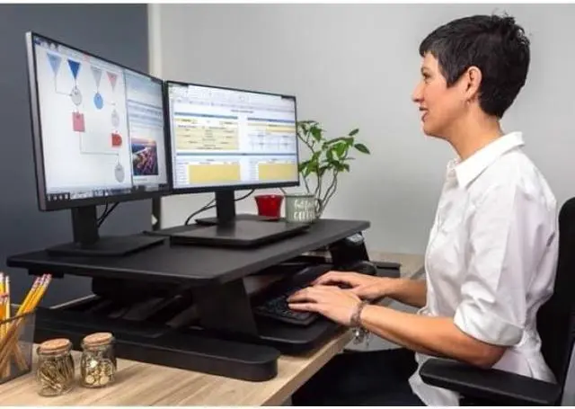Alt view image 8 of 20 - Ergotech - FDM-E-DESK - Electric Sit Stand Desktop Converter Designed W/36 Upper Display Surfacea And Lo