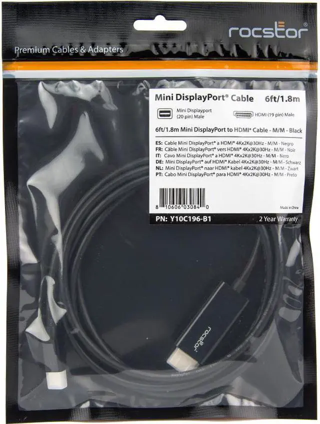 Alt view image 8 of 17 - Rocstor Y10C196-B1 6Ft Mini Displayport To Hdmi M/M 4Kx2K 30Hz Cable Black