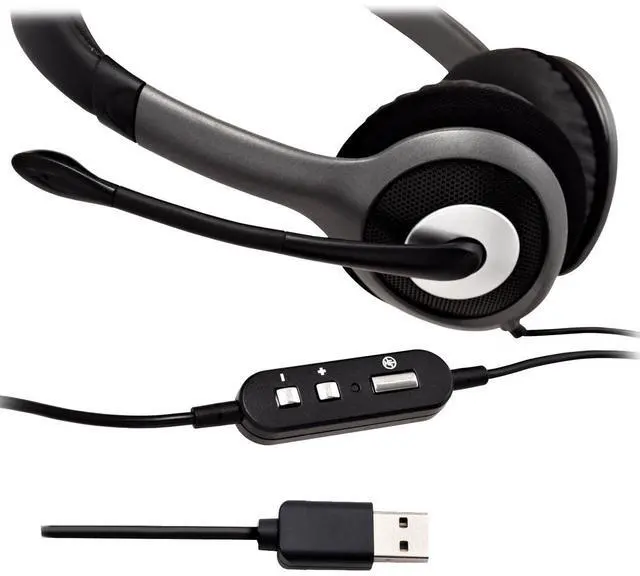 Alt view image 8 of 19 - V7 HU521 Deluxe USB Stereo Headphones with Microphone - Black & Grey