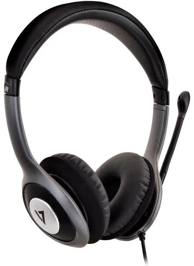 Alt view image 3 of 19 - V7 HU521 Deluxe USB Stereo Headphones with Microphone - Black & Grey