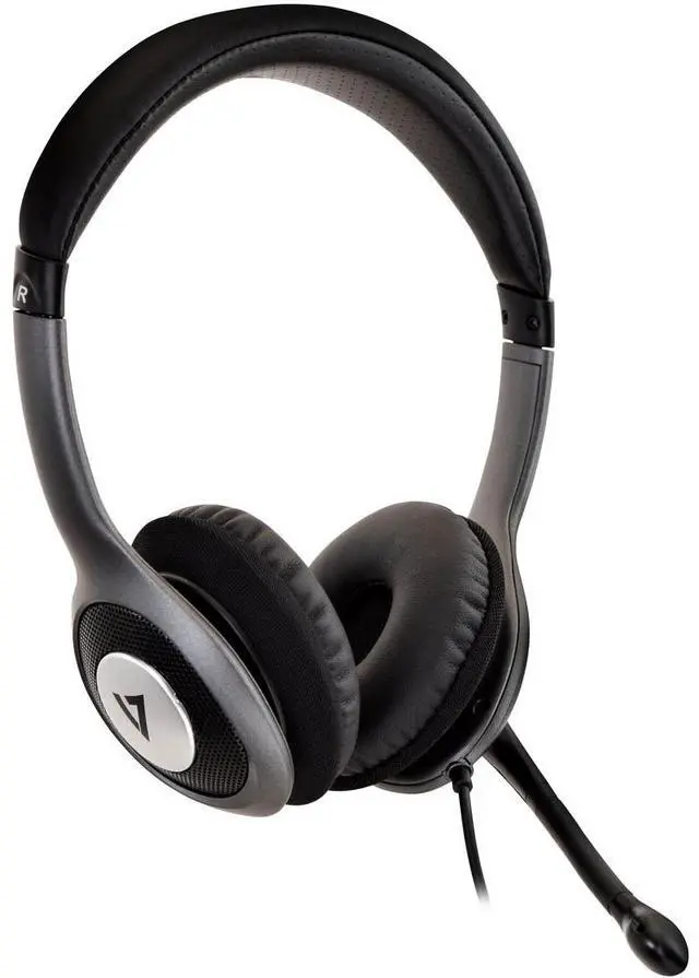 Alt view image 7 of 19 - V7 HU521 Deluxe USB Stereo Headphones with Microphone - Black & Grey