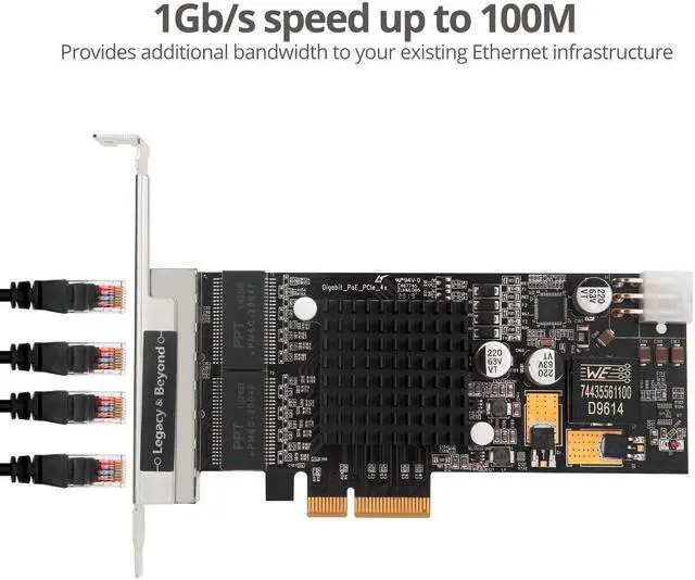 Alt view image 6 of 10 - SIIG 4 Port Gigabit Ethernet with POE PCIe Card Intel 350 LBGE0811S1