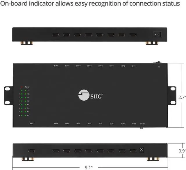Alt view image 9 of 20 - siig 1x16 hdmi splitter  4k x 2k @30hz & 1080p, hdmi 1.4 deep color, 3d, plug & play, auto edid, 16port hdmi splitter 4k  ceh24q11s1
