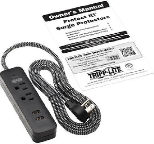 Alt view image 5 of 12 - Tripp Lite Surge Protector Power Strip 2-Outlet 2 USB Ports 2.1A TLP206USB