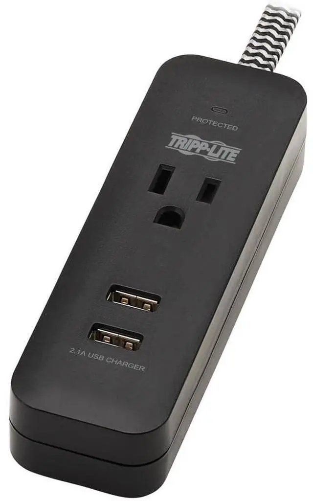 Alt view image 3 of 15 - Tripp Lite Surge Protector Power Strip 1-Outlet 2 USB Ports 4ft Cord TLP104USB
