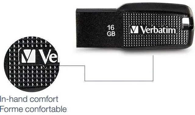 Alt view image 4 of 15 - Verbatim 16GB Ergo USB 2.0 Flash Drive - Black  70875