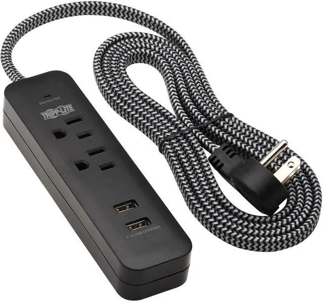 Alt view image 4 of 12 - Tripp Lite Surge Protector Power Strip 2-Outlet 2 USB Ports 2.1A TLP206USB