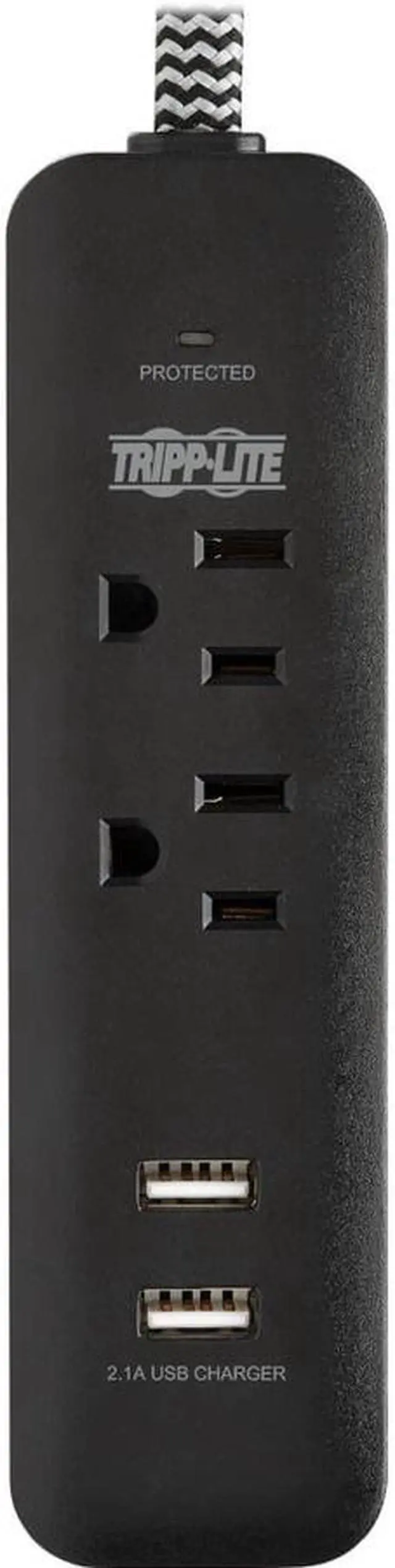 Alt view image 2 of 12 - Tripp Lite Surge Protector Power Strip 2-Outlet 2 USB Ports 2.1A TLP206USB