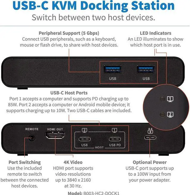 Alt view image 4 of 20 - USB C KVM DOCK 2PORT 4K HDMI