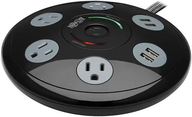 Alt view image 2 of 11 - Tripp Lite 4 5-15R Outlets 4 USB-A Conference Surge Protector Black TLP406USBUFO