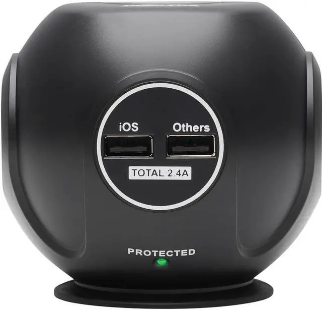 Alt view image 3 of 10 - Tripp Lite 3-Outlets 4 USB Spherical Surge Protector Black TLP36USB