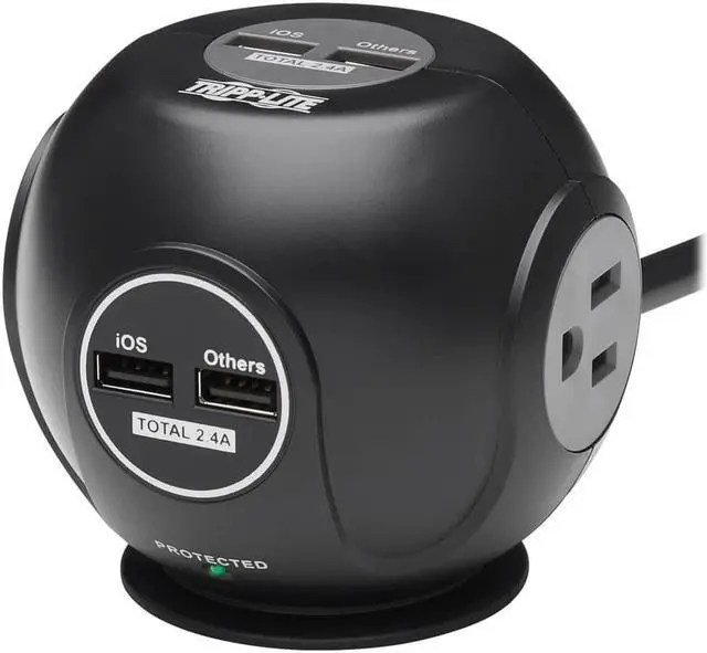 Alt view image 5 of 10 - Tripp Lite 3-Outlets 4 USB Spherical Surge Protector Black TLP36USB