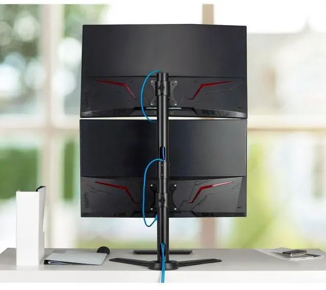 Alt view image 2 of 19 - Freestanding Adjusting Vertical Dual Monitor Steel Stand 17" to 32" - 75x75 100x100 VESA