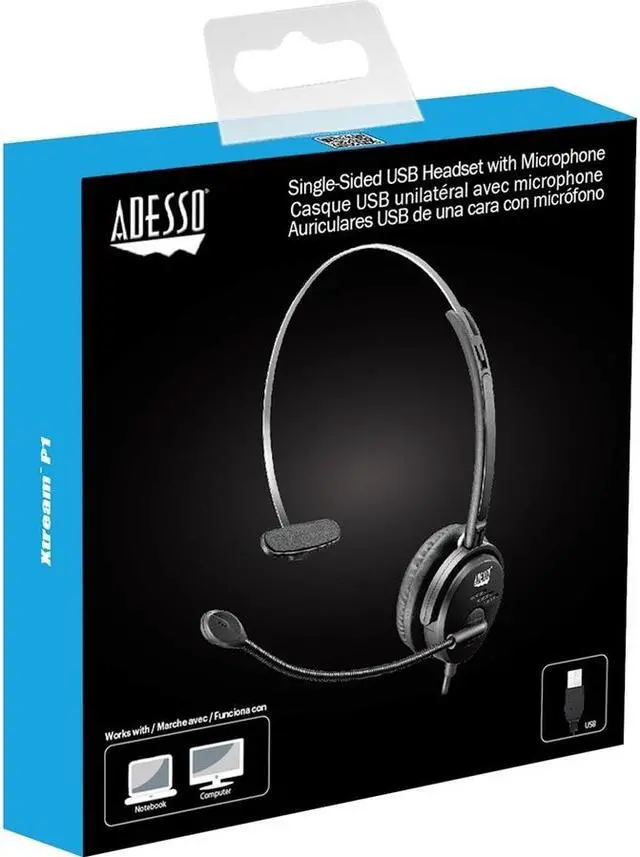 Alt view image 6 of 20 - Adesso Xtream P1 USB Wired Multimedia Headset with Microphone Monaural Over the Head Black XTREAMP1