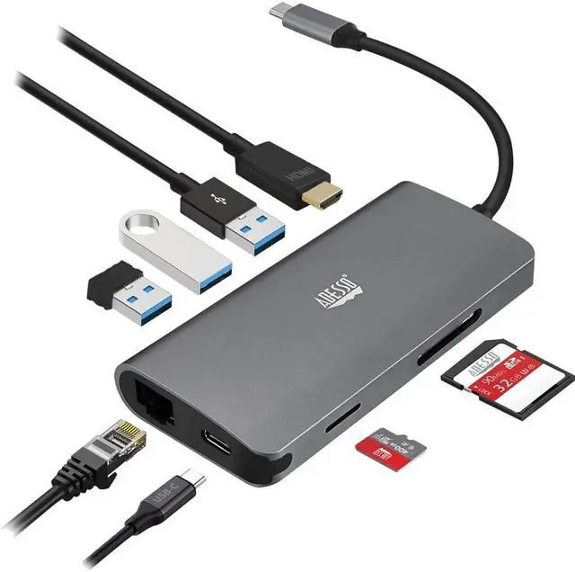 Alt view image 2 of 20 - Adesso 8-in-1 USB-C Multi-Port Docking Station TAA Compliant AUH4030