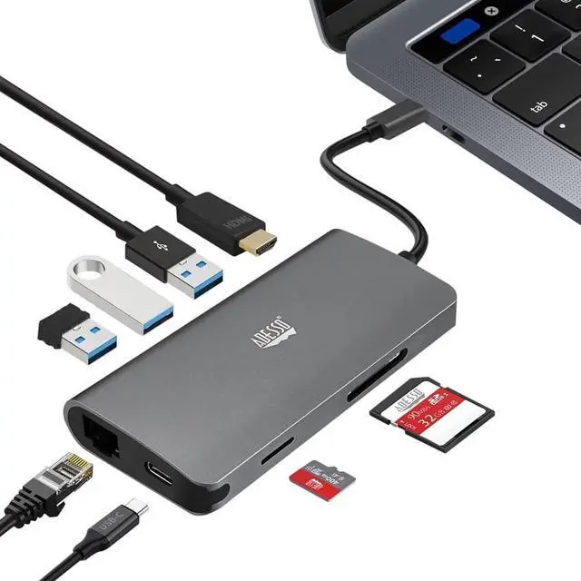 Alt view image 4 of 20 - Adesso 8-in-1 USB-C Multi-Port Docking Station TAA Compliant AUH4030