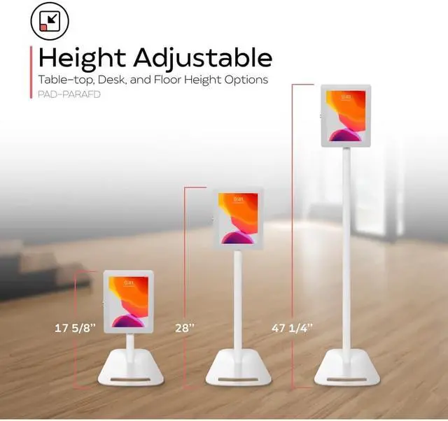 Main image of CTA Digital Height Adjustable Floor-To-Desk Security Kiosk, White PADPARAFDW