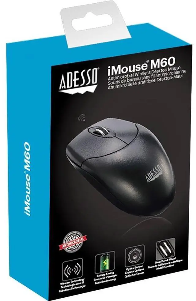 Alt view image 9 of 10 - Adesso M60 Antimicrobial 2.4GHz Wireless Optical Mouse With Metal Scroll Wheel
